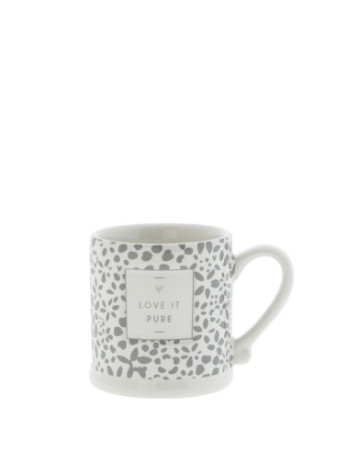 Bílý keramický hrnek na espresso s šedými kvítky Love it Pure 