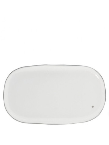 Bílý keramický oválný servírovací talířek s šedým okrajem a srdíčkem