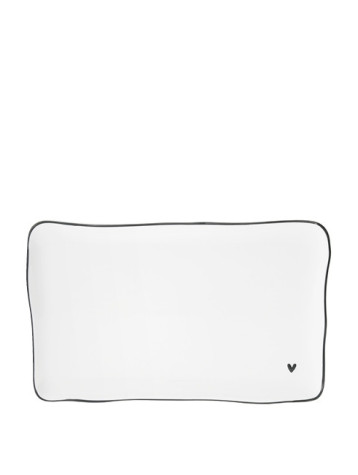 Bílý keramický servírovací talířek s černým okrajem a srdíčkem 