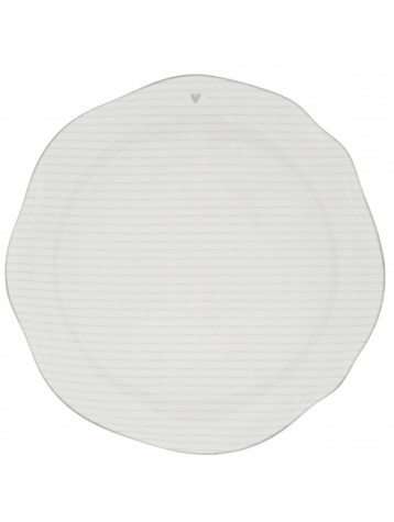 Bílý jídelní talíř s šedými pruhy a srdíčkem 27 cm