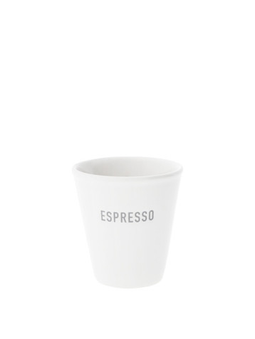 Bílý keramický hrníček na espresso s šedým nápisem Espresso