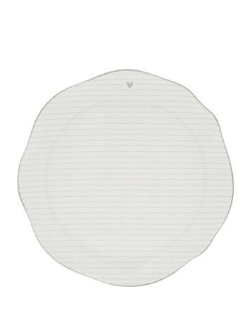 Bílý jídelní talíř s šedými pruhy a srdíčkem 23 cm