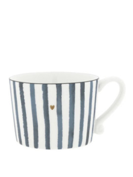 Bílý keramický hrnek s modrými pruhy a hnědým srdíčkem Iris Blue Big Stripe 